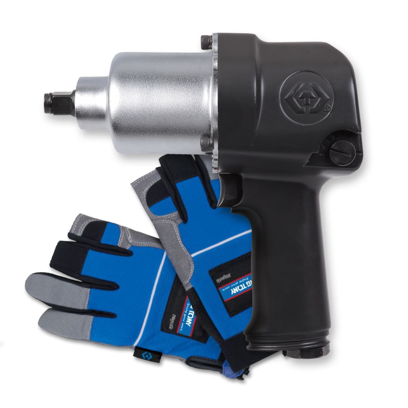 KINGTONY Гайковерт пневматический ударный 1/2", 678 Нм, в комплекте перчатки антивибр-е P33411-040E