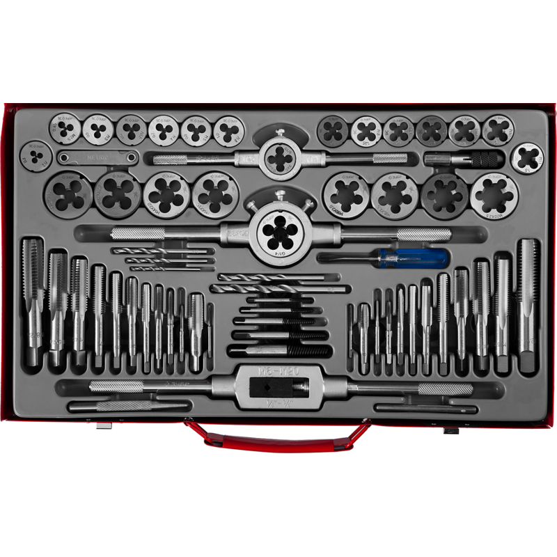 Набор ЗУБР "ЭКСПЕРТ" с металлореж. инструментом,метчики однопроход. и плашки, 65пред. 28118-H65